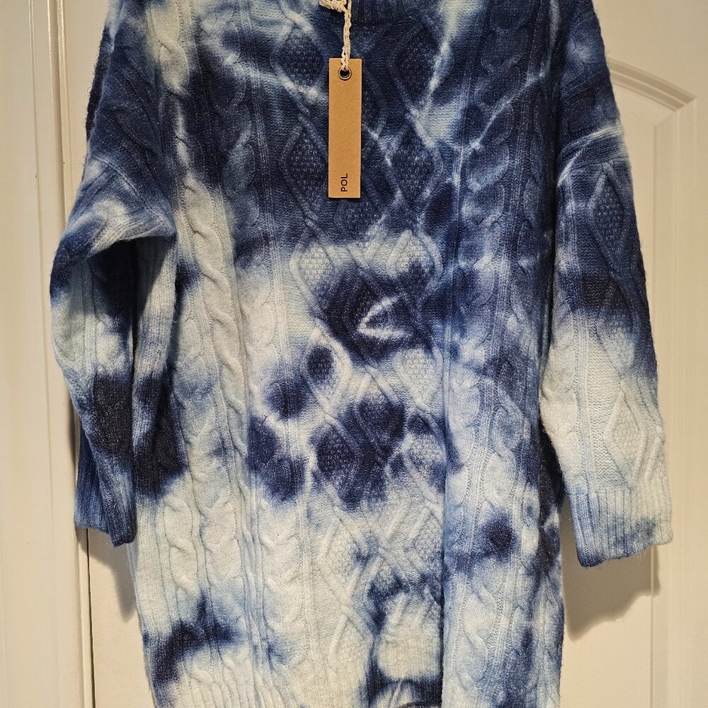 NWT *RARE* Navy Blue POL tie dye cable knit sweater size S OVERSIZED